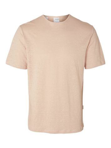 Lichtroze linnen t-shirt met ronde hals Selected