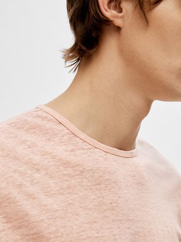 Lichtroze linnen t-shirt met ronde hals Selected