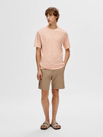 Lichtroze linnen t-shirt met ronde hals Selected