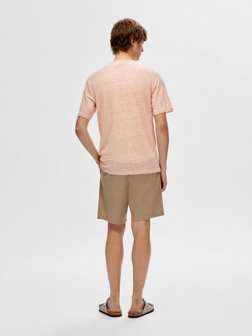 Lichtroze linnen t-shirt met ronde hals Selected