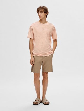 Lichtroze linnen t-shirt met ronde hals Selected
