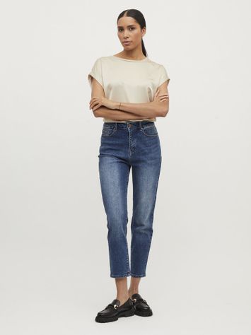 Beige t-shirt met glanzende voorzijde Viellette Vila