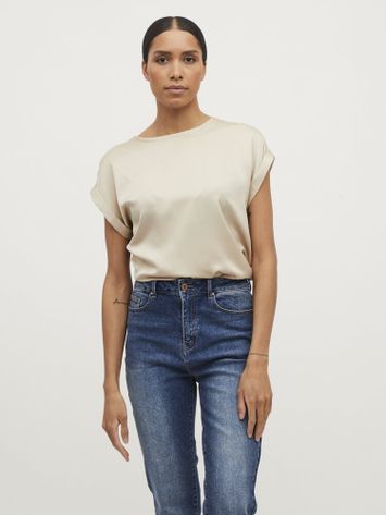 Beige t-shirt met glanzende voorzijde Viellette Vila