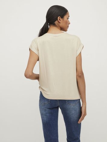 Beige t-shirt met glanzende voorzijde Viellette Vila