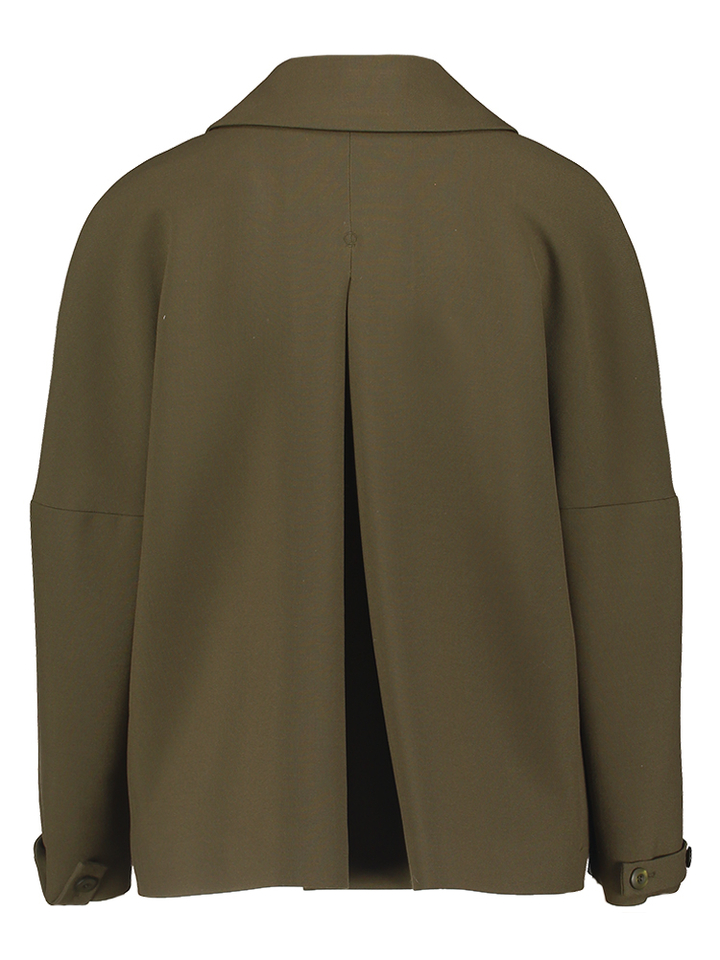 Groen uitlopend a-lijn jasje met 3/4 mouwen en plooi op de rug Coletta Furore 