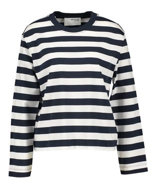 Selected Blauw en wit gestreepte t-shirt met lange mouwen