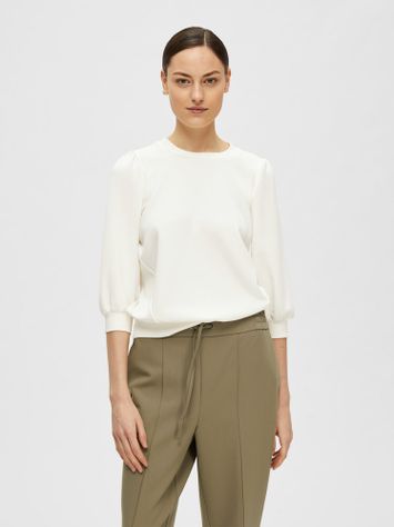 Ecru sweater met ronde hals Selected
