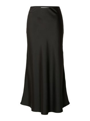 Selected Lange zwarte rok in glanzende stof Femme