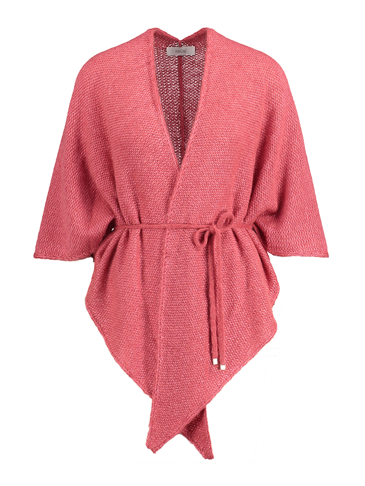 Framboosrode wollen poncho met lint Polsa Furore