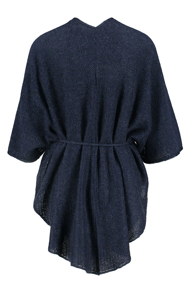 Donkerblauwe wollen poncho met lint Polsa Furore