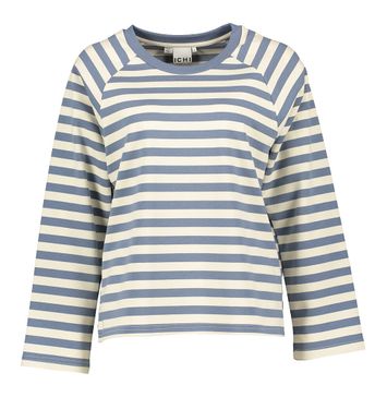 T-shirt met blauwe en ecru strepen Itira Ichi