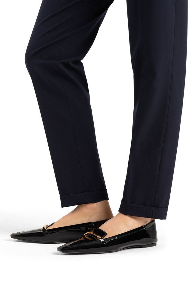 Blauwe lange broek met elastiek in de taille Kim Cambio 