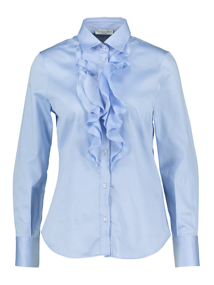 Licht blauw katoenen hemd met frul aan de borst Afa Christinia Conti