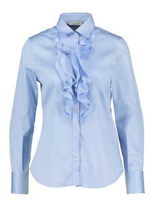 Cristiana C Licht blauw katoenen hemd met frul aan de borst Afa Christinia Conti