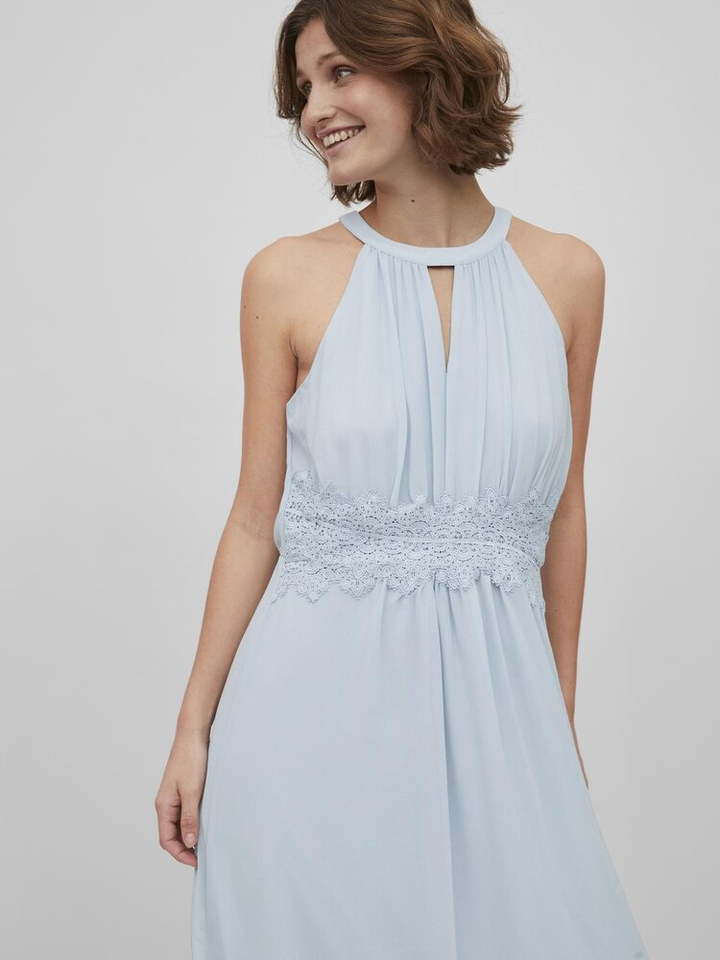 Lichtblauwe lange jurk met broderie Vimilina Vila