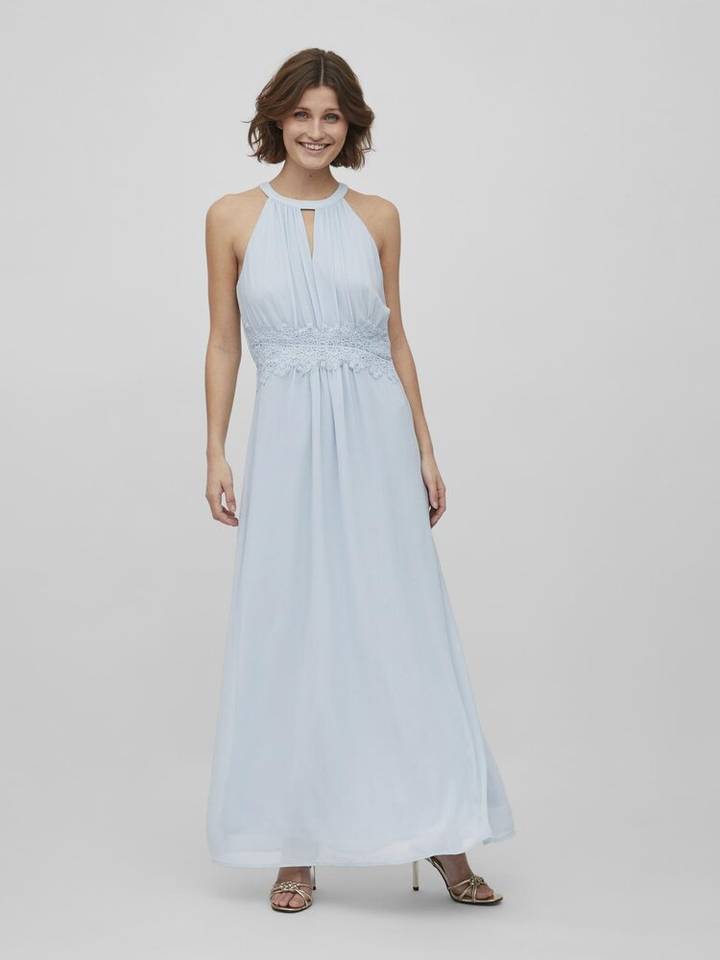 Lichtblauwe lange jurk met broderie Vimilina Vila