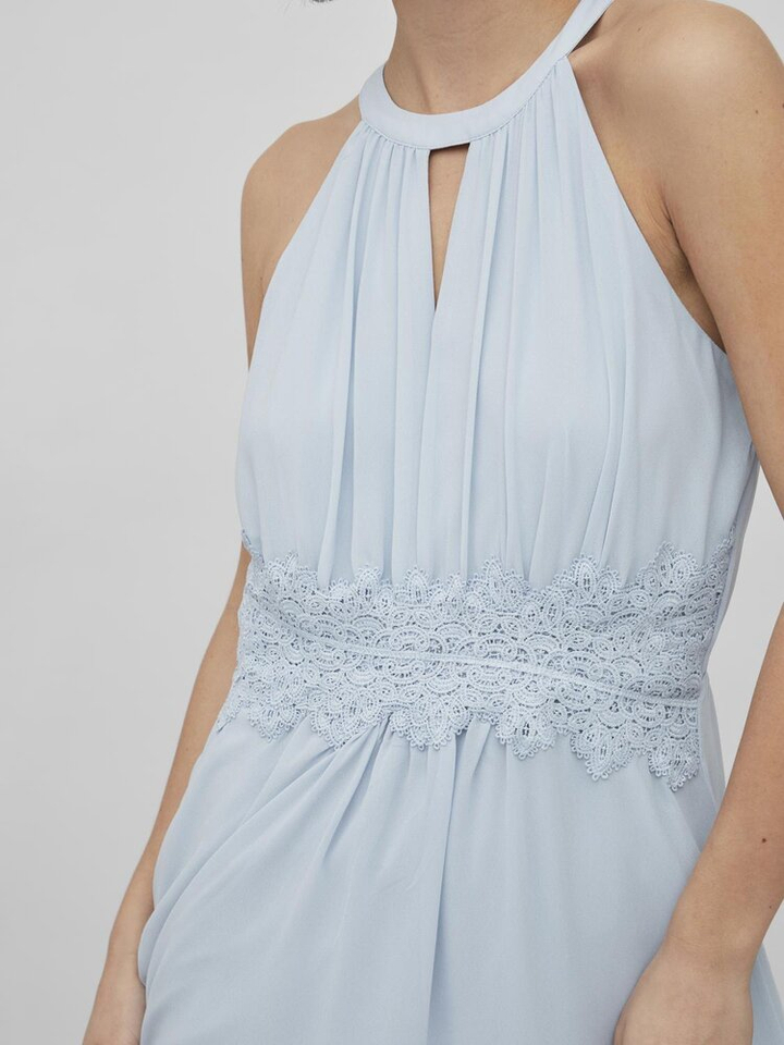 Lichtblauwe lange jurk met broderie Vimilina Vila