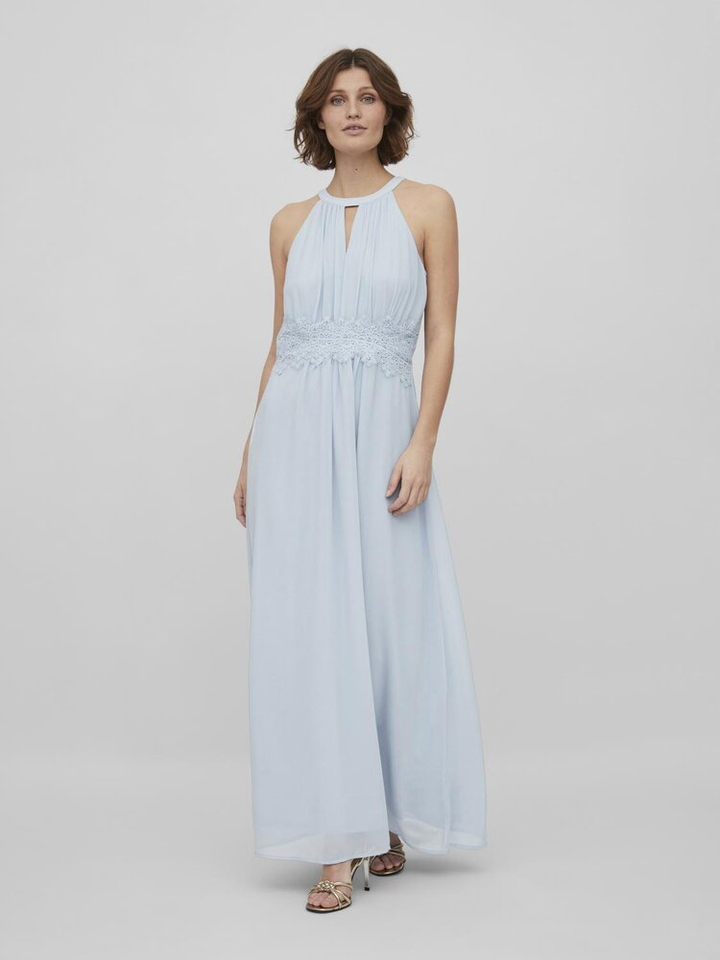 Lichtblauwe lange jurk met broderie Vimilina Vila