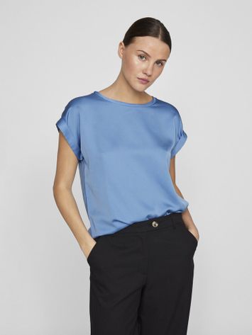 Blauwkleurige top met ronde hals Vielette Vila