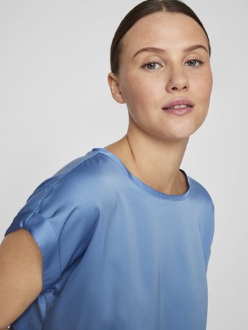 Blauwkleurige top met ronde hals Vielette Vila