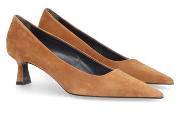 Cognac suede pump met trechterhak  Brandy Natan 
