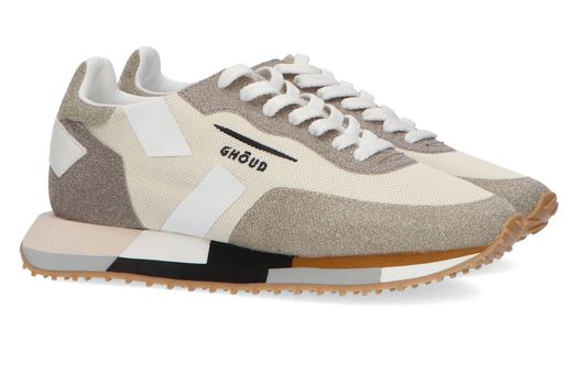 Beige lage sneakers met goudkleurige glanzende details Ghoud