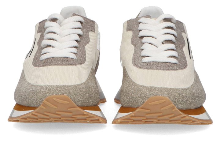 Beige lage sneakers met goudkleurige glanzende details Ghoud