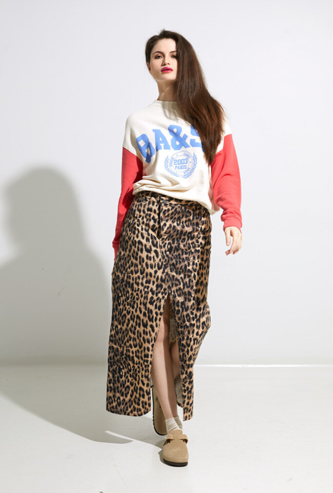 Jeansrok in tijgerprint met knopen bovenaan Sigge Baum Und Pferdgarten