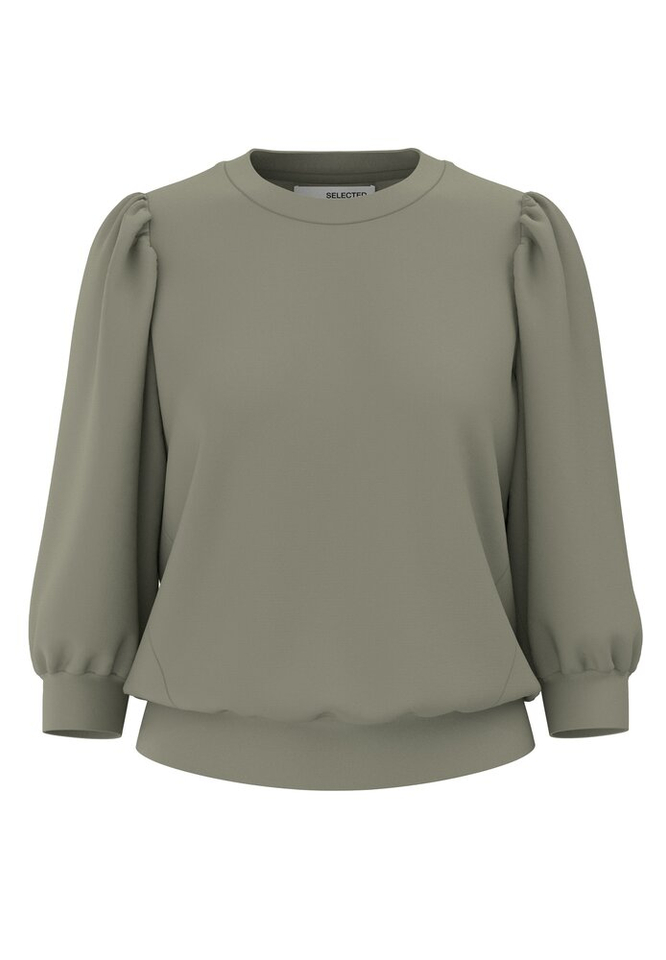 Kaki pull met pofmouwen Selected