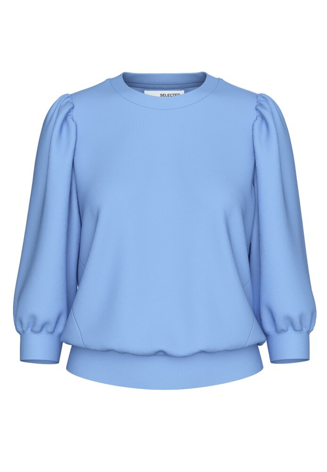 Blauwkleurige pull met pofmouwen Selected