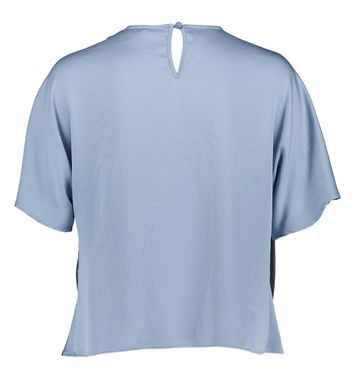 Lichtblauwe glanzende blouse met watervalkraag Marie Mero