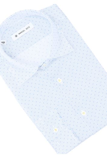 Wit katoenen hemd (slim fit) met blauwe print en lange mouwen Manuel Ritz