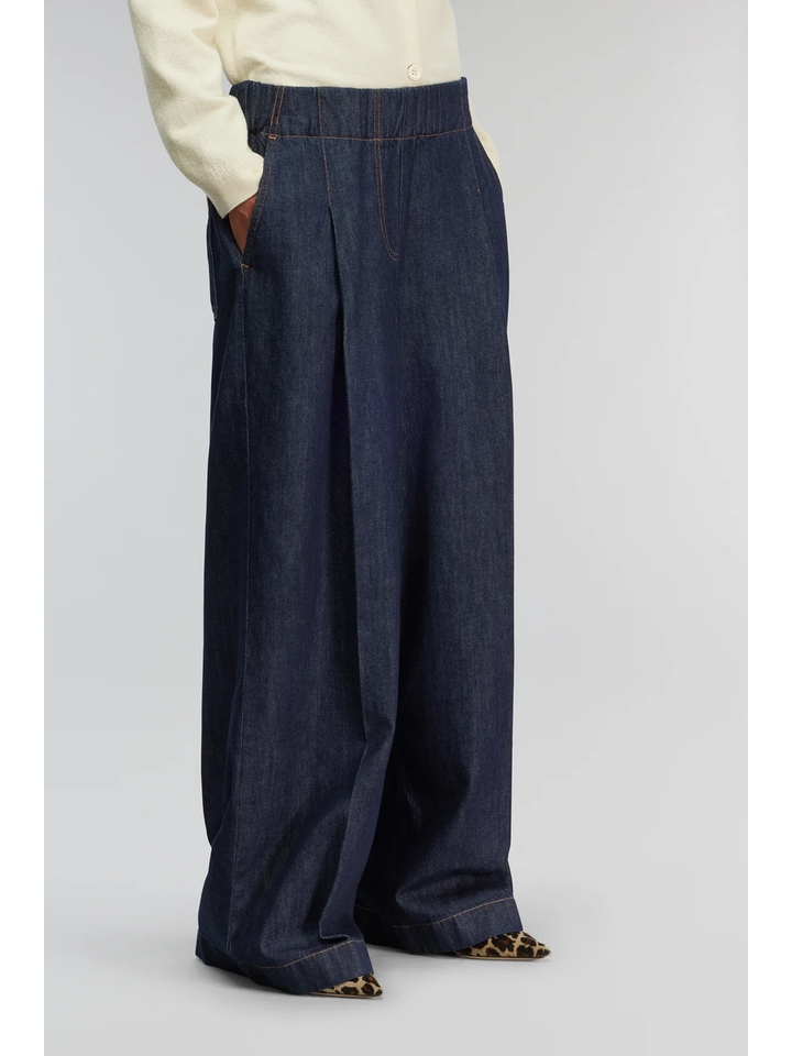 Blauwe wijde jeans met elastiek en hoge taille Semicouture 