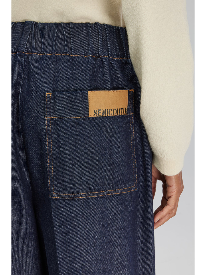 Blauwe wijde jeans met elastiek en hoge taille Semicouture 
