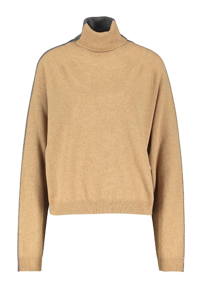 Camel kleurige  wollen trui met grijze achterkant Semicouture