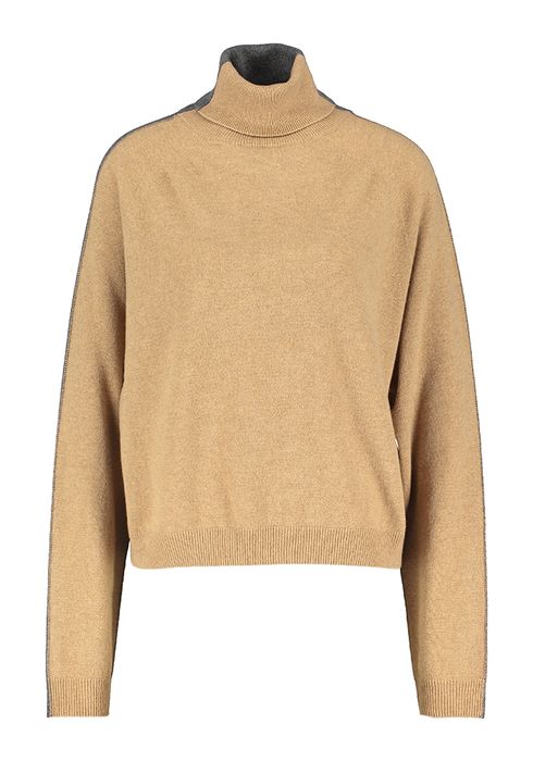 Camel kleurige wollen trui met grijze achterkant Semicouture