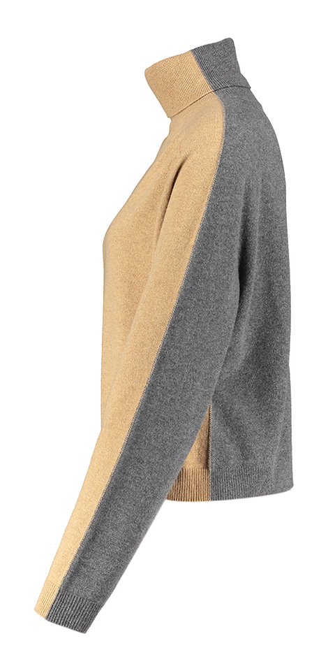 Camel kleurige  wollen trui met grijze achterkant Semicouture