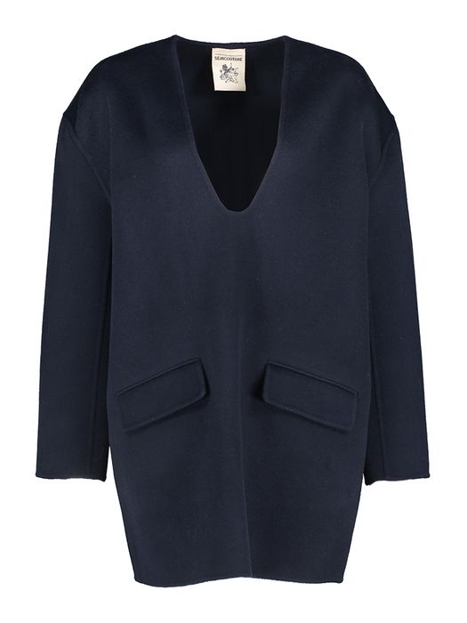 Blauw wollen kleed met v-hals Semicouture