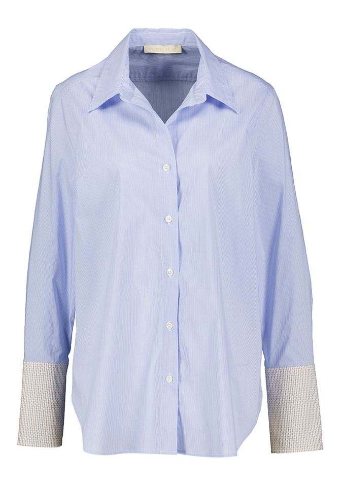 Blauw en wit gestreepte katoenen blouse met detail aan de mouwen Esti Vanessa Bruno
