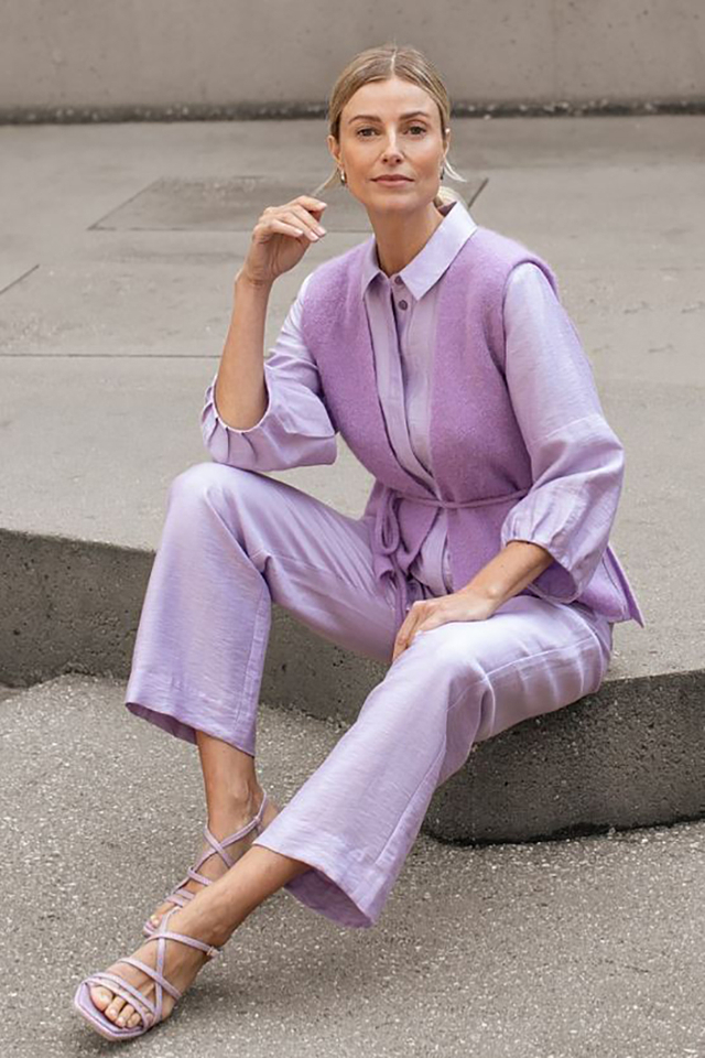 Violet kleurige blouse met driekwart mouwen Biverso Furore