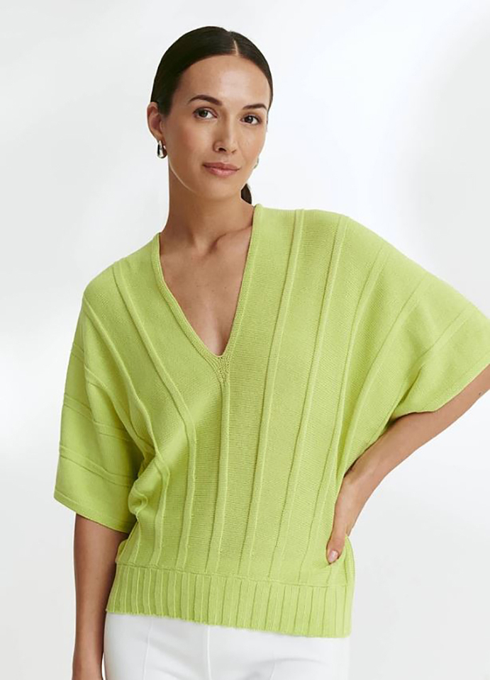 Green gloss katoenen pull met V-hals en korte mouwen Pollina Furore