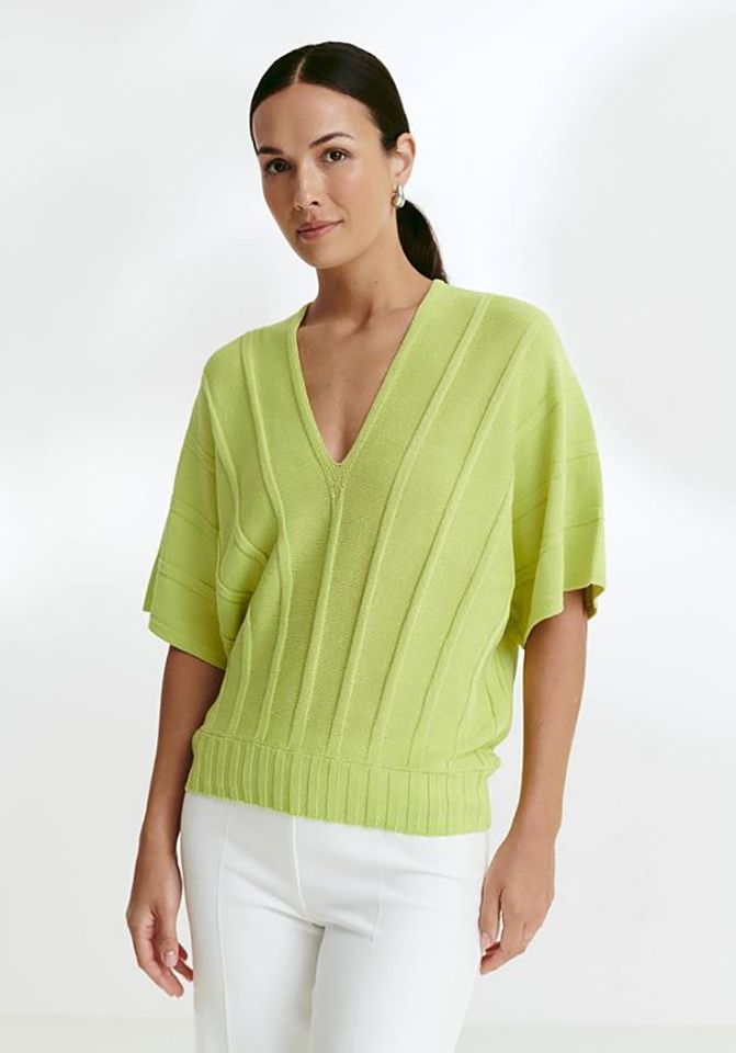 Green gloss katoenen pull met V-hals en korte mouwen Pollina Furore
