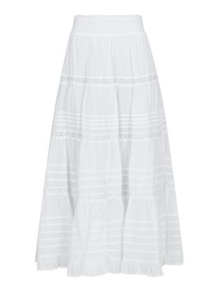 Neo Noir Witte lange rok met broderie en elastiek Felicia