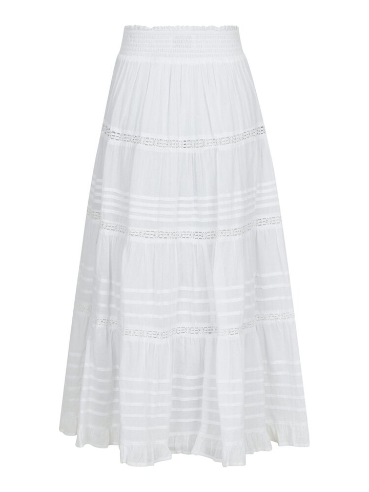 Witte lange rok met broderie en elastiek Felicia Neo Noir