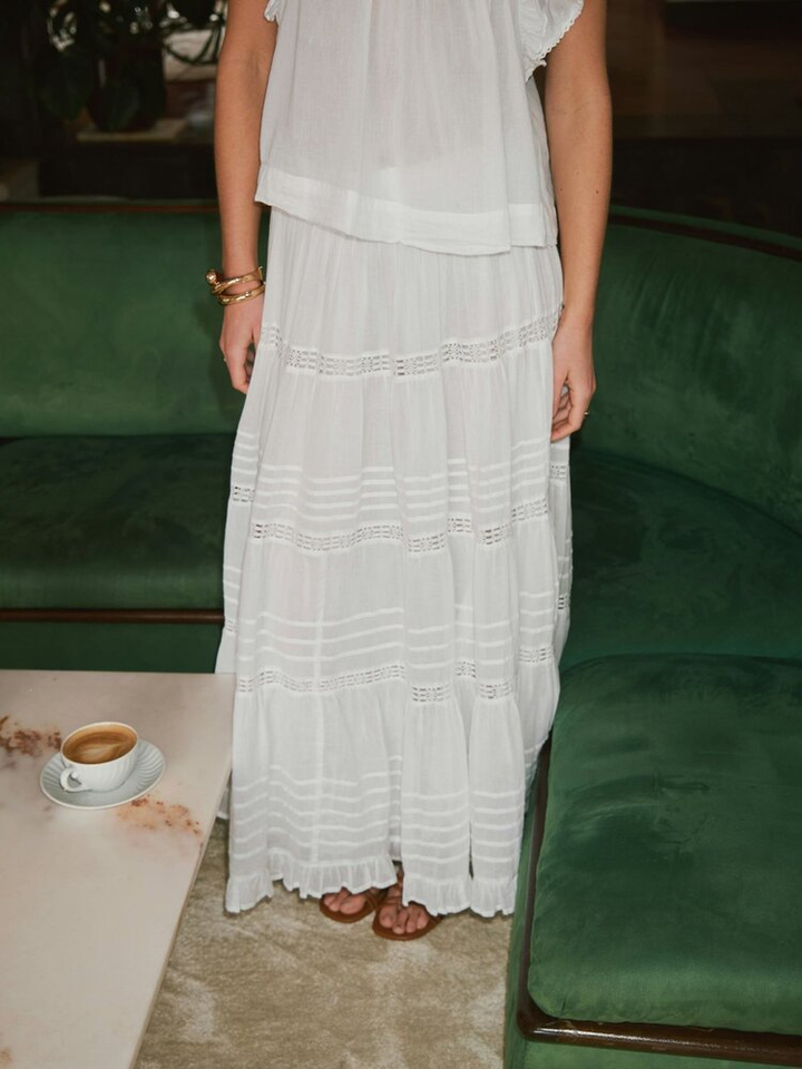 Witte lange rok met broderie en elastiek Felicia Neo Noir