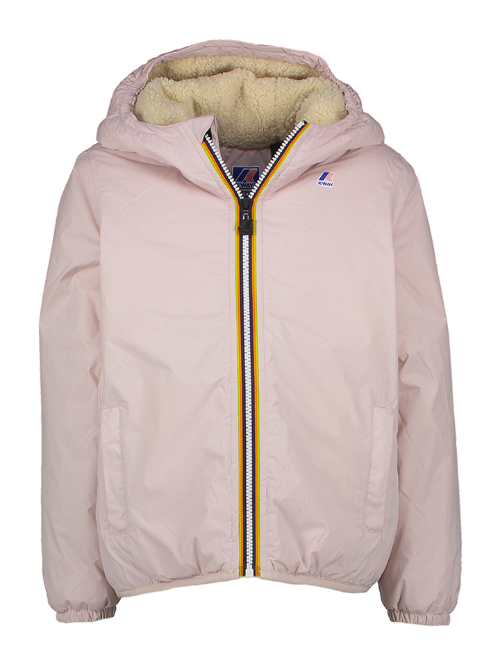 Roze jas met rits en kap in teddy stof K-Way