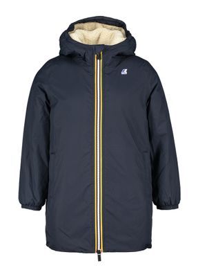 Blauwe jas met rits en kap in teddy stof Claude Orsetto K-Way