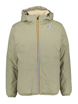 Groene winterjas met rits en kap in teddy stof K-Way