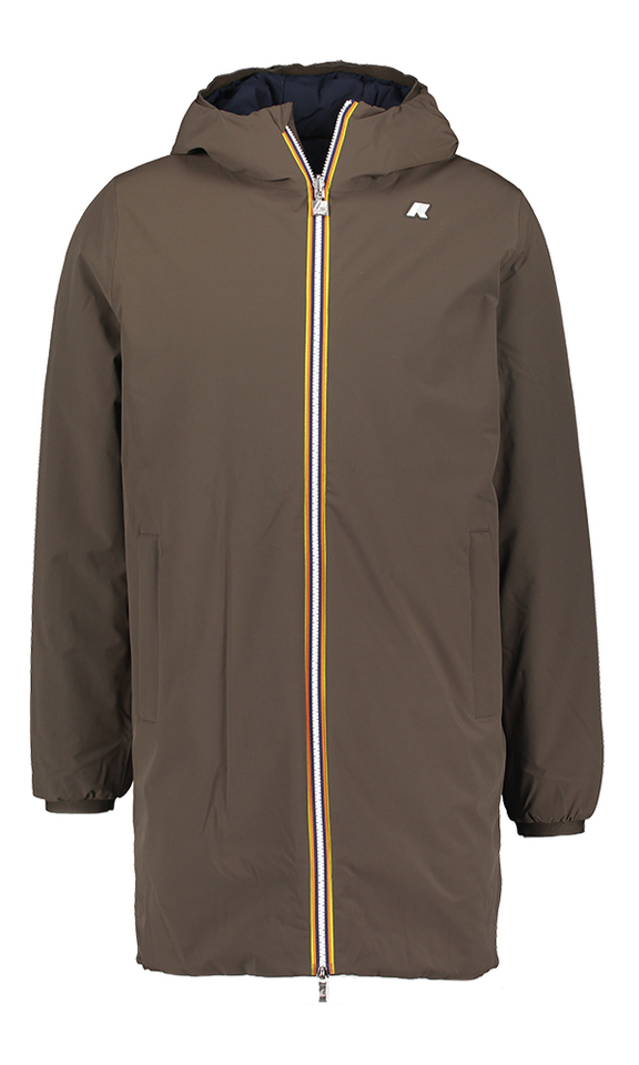 Bruine jas met kap en merklogo K-Way