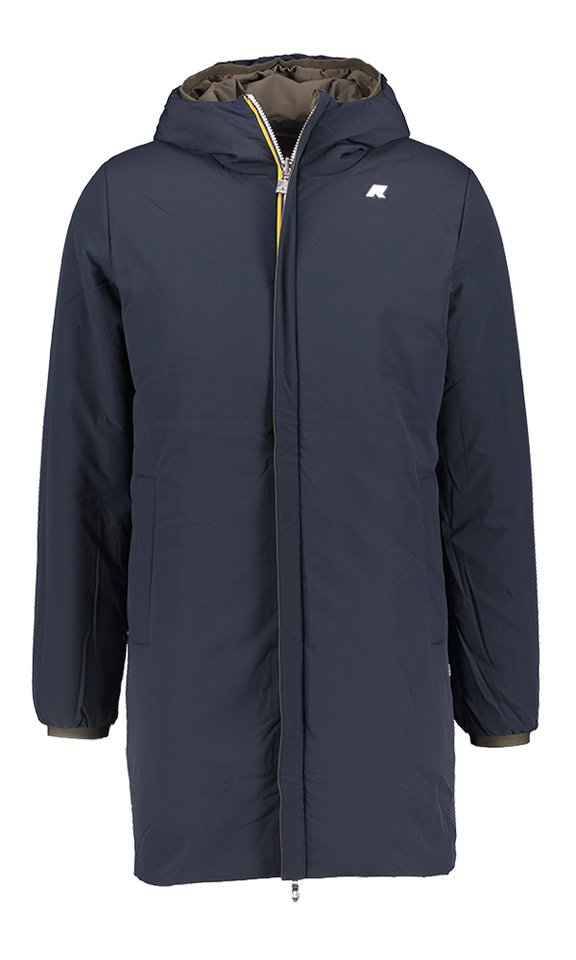 Bruine jas met kap en merklogo K-Way